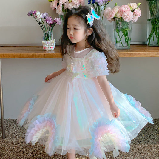 Girls' Mermaid Princess Dress Summer Dress 2024 New Girls' Fashionable Pettiskirt Summer Children's Dress